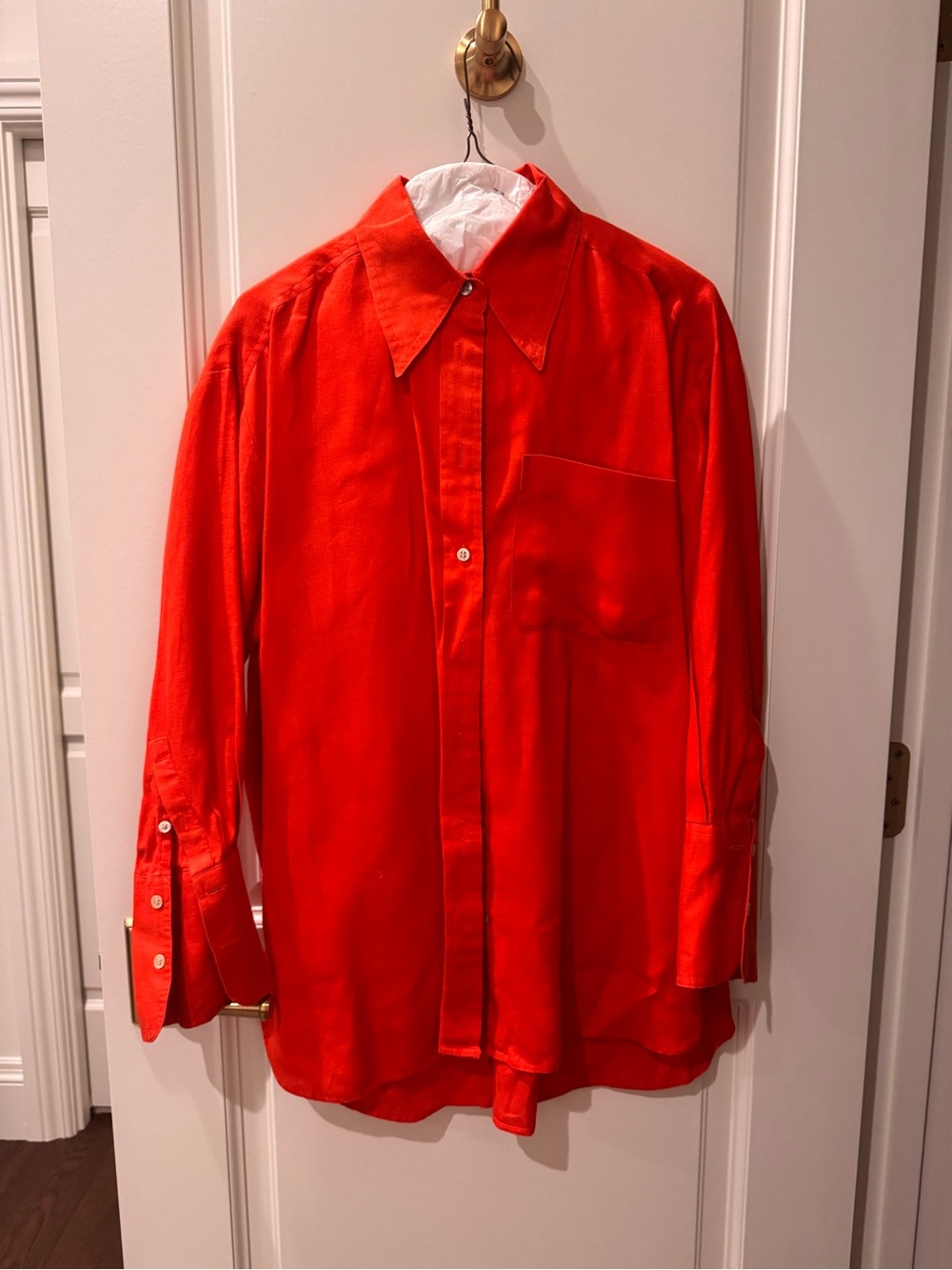 Banana Republic Orange Linen Button-Up Blouse and Wide Leg Pant Set